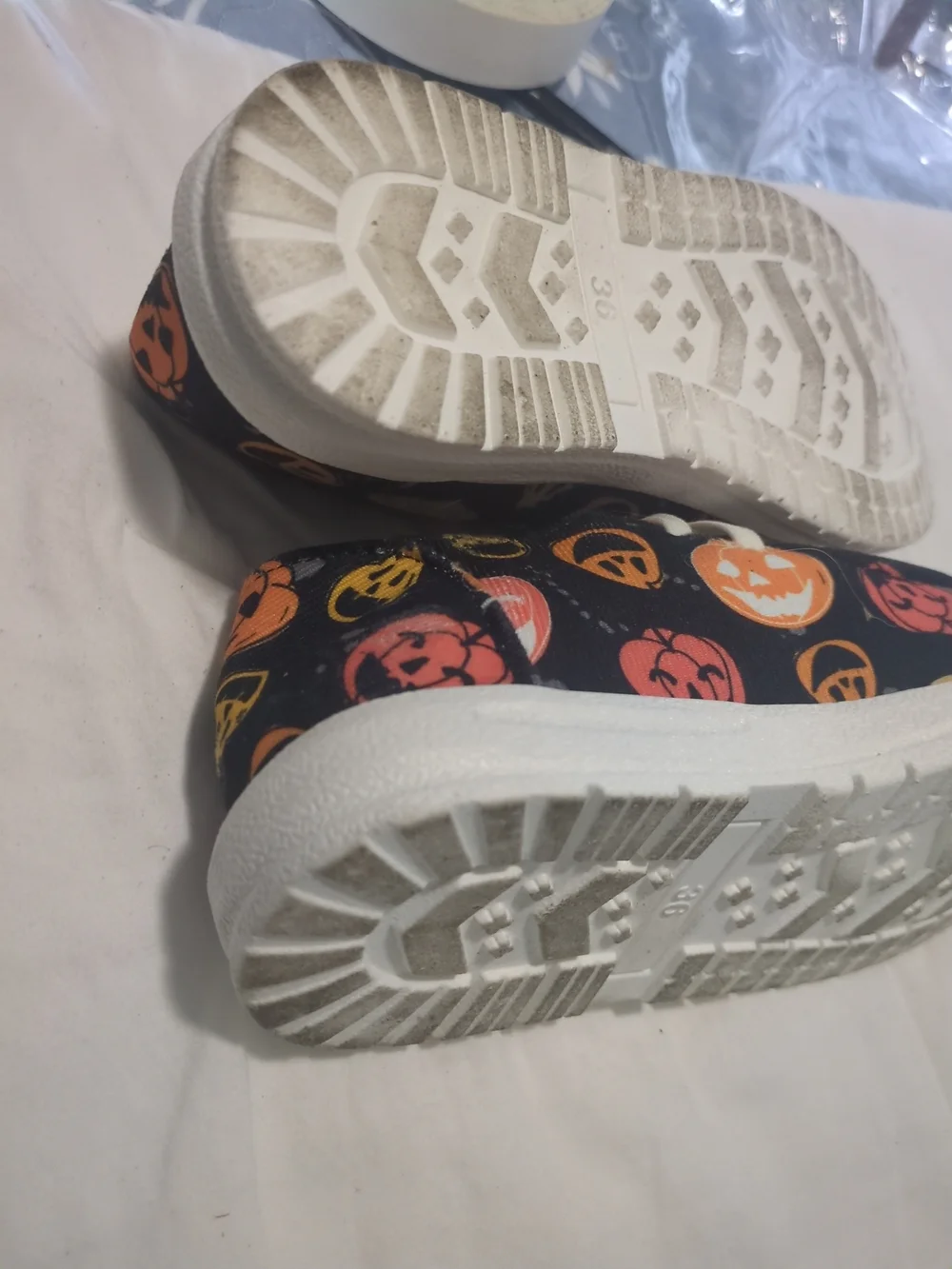 Ladies Black Halloween Pumpkin Print Slip-On Shoes